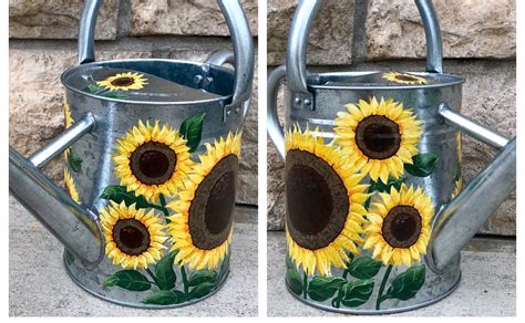 Sunflower Painted Watering Can! | Watering can, Rustic watering cans, Garden gate design
