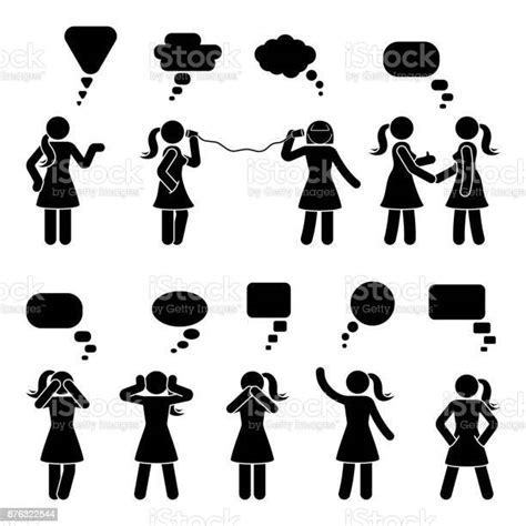 Stick Figure Dialog Speech Bubbles Set Talking Thinking Whispering Body
