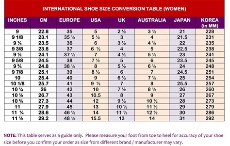 Colombia Shoe Size Conversion Chart