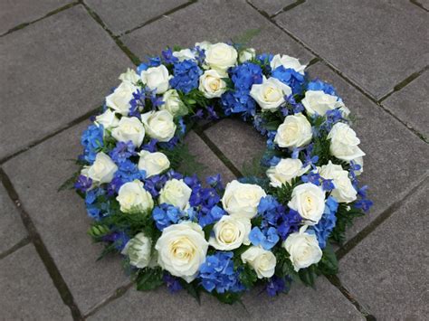 Blue And White Wreath Funeral Flower Arrangements Funeral Flowers