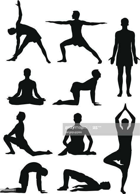 Silhouettes Of A Man In Various Yoga Poses Personas Haciendo