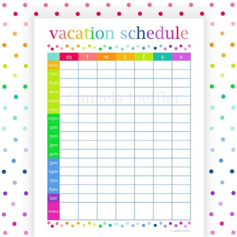 Vacation Schedule Printable Planner Planning Pages Instant
