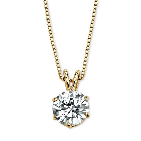 Round Cubic Zirconia Solitaire Pendant Necklace TCW In K Yellow Gold Over Sterling Silver At