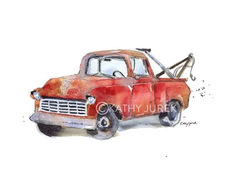 Red Tow Truck Art Print With Images Truck Nursery Trucks Print
