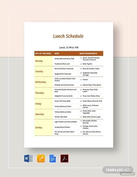 Free 14 Lunch Schedule Samples And Templates In Pdf Ms Word