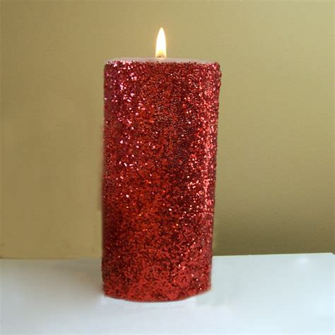 Red Glitter Unscented Pillar Candle 4 6 9 Inch