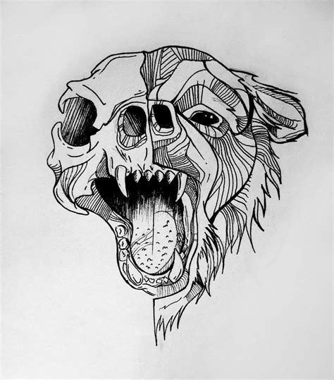 Incredible Skull With Bear Head Tattoo Sketch 2022