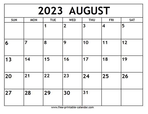 Free Printable August 2023 Calendar Free Printable Templates