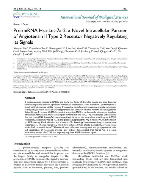 Pdf Pre Mirna Hsa Let 7a 2 A Novel Intracellular Partner Of