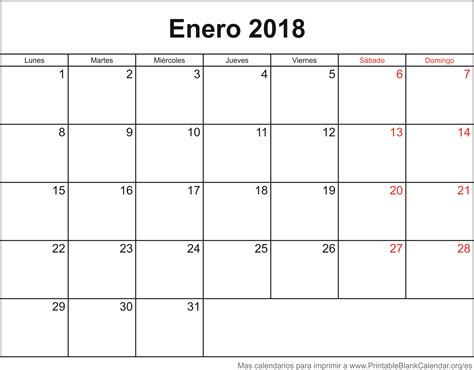 Enero 2018 Calendario Calendarios Para Imprimir
