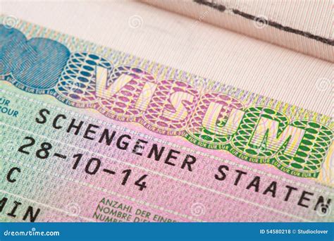 Eu Schengen Zone Visa In Passport Close Up Shot Stock Image