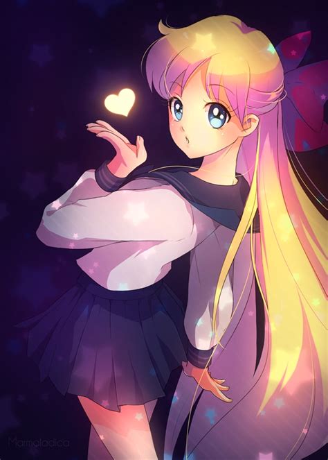 Safebooru Aino Minako Bishoujo Senshi Sailor Moon Blonde Hair Blue Eyes Heart Kiss Long Hair