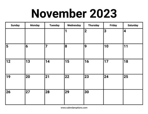 November 2023 Calendar Calendar Options