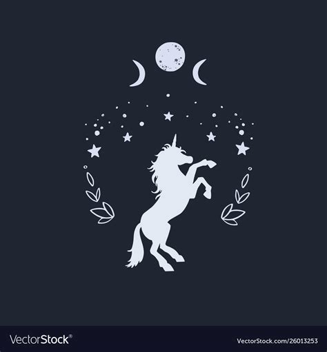 Unicorn In Night With Starry Sky And Moon Vector Image