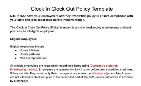 Small Business Time Clock Policy Free Template