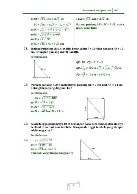 (8.8.1) soal dan pembahasan teorema pythagoras, matematika sltp kelas…