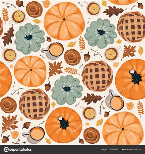 Cute Seamless Autumn Pattern Background Autumn Wallpaper Stock Vector