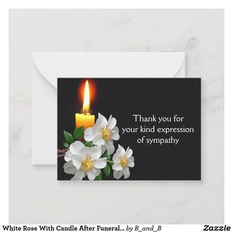 White Rose With Candle After Funeral Thank You Note Card Zazzle