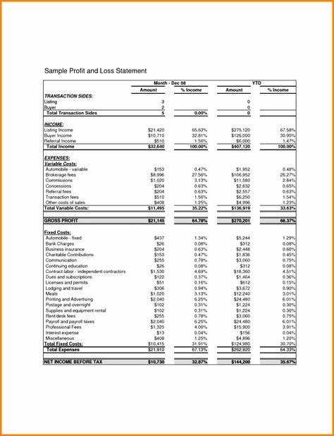 business financial statement template excel