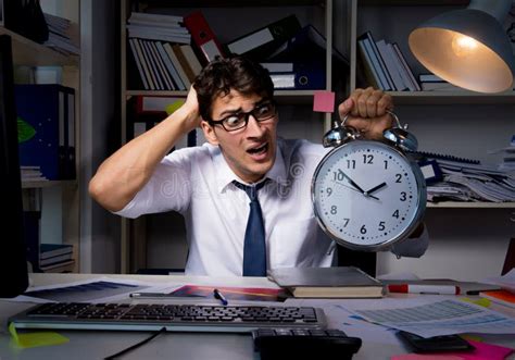 Man Businessman Working Late Hours In The Office Stock Image Image Of