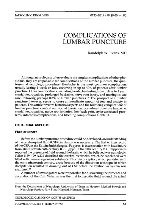 Pdf Complications Of Lumbar Puncture