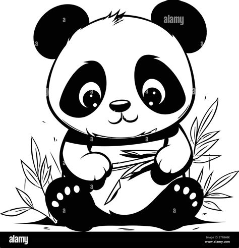 Cute Cartoon Panda Sitting And Holding Bamboo Vector Illustration