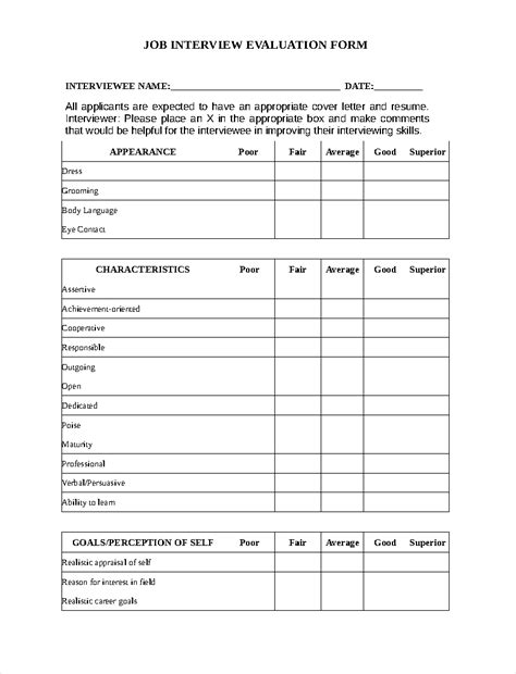 Job Interview Evaluation Form In Word And Pdf Formats Vrogue