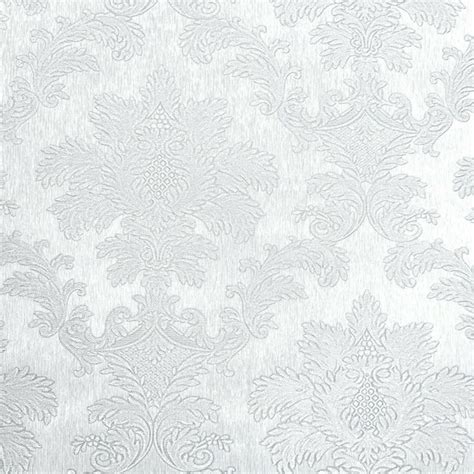 White Textured Victorian Damask Wallpaper Faux Silk Fabric Etsy