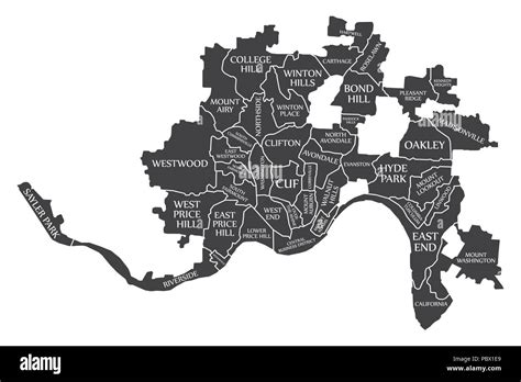 Cincinnati Ohio City Map Usa Labelled Black Illustration Stock Vector
