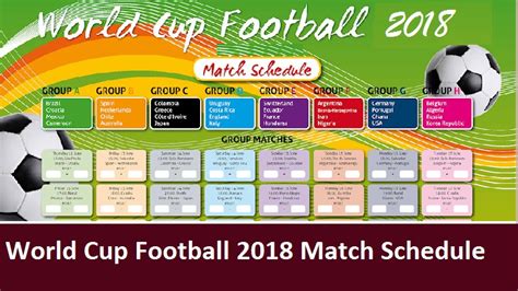 We run down the planned schedule for the 2018 world cup in russia, kicking off in moscow on 14 june and finishing back at the luzhniki on 15 july. World Cup Football 2018 Match Schedule - GBS Note