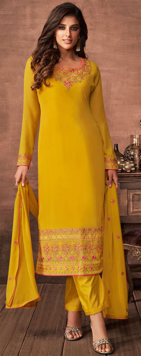 Bollywood Yellow Color Georgette Fabric Salwar Kameez 1647552