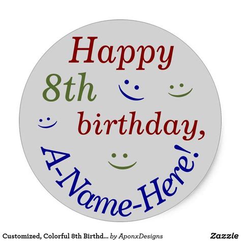 Customized Colorful 8th Birthday Sticker Zazzle Birthday Stickers