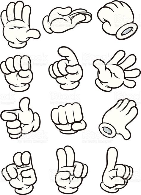 Cartoon Gloved Hand In Different Poses Vector Clip Art Illustration