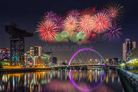 Glasgow Scotland Uk With Fireworks During New Year S Celebration
