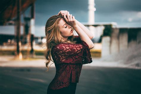 Women Blonde Closed Eyes Arms Up Freckles Women Outdoors Profile Sensual Gaze Face