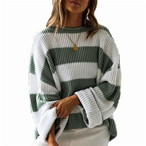3chp8hyb Autumn And Winter Sweater Women Curled Round Neck Striped