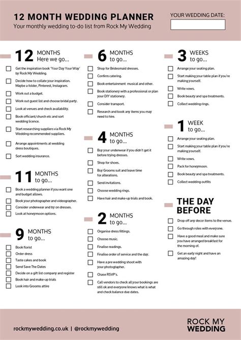 12 Month Wedding Checklist For Planning Your Wedding Day | Wedding