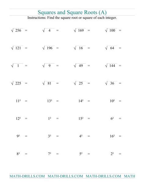 Squared Numbers And Square Roots Worksheets