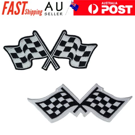 Checkered Crossed Flags Iron On Patch Racing Finish Sign Ebay