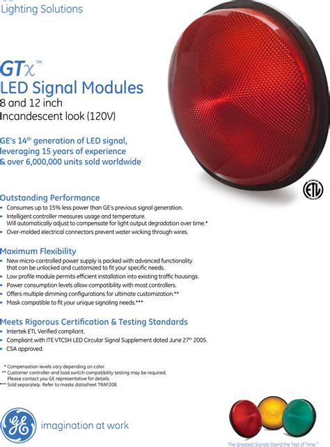 Ge Gtx Led Signals 120v Specification Sheet Transportation Traffic