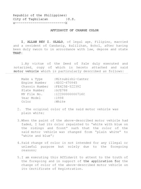 Affidavit of Change Color