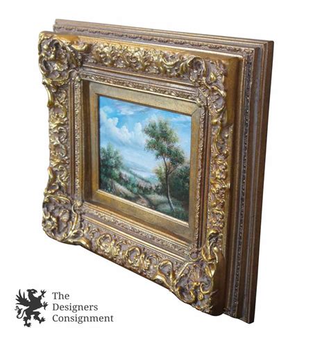 Impressionist Landscape Painting Oil On Canvas Rococo Style Frame 195