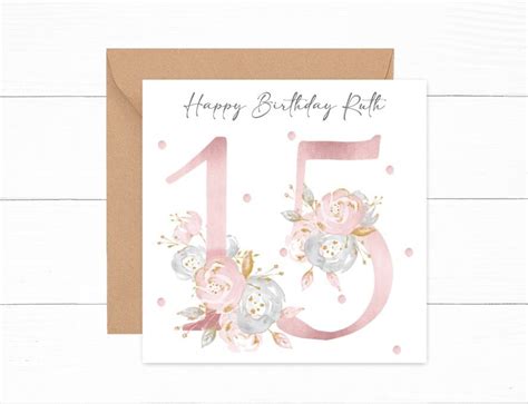 Personalised Girls 15th Birthday Card Pink Floral Letter Etsy