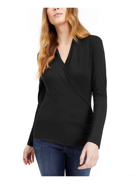 Inc Womens Black Long Sleeve V Neck Wrap Top Size M Walmart Com