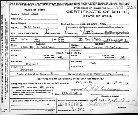browse birth certificates online 1915 utah state archives and records service