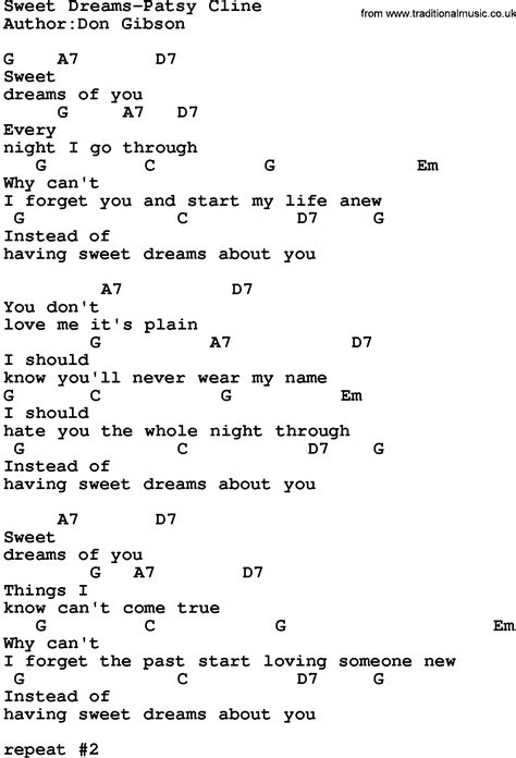 Country Music:Sweet Dreams-Patsy Cline Lyrics and Chords