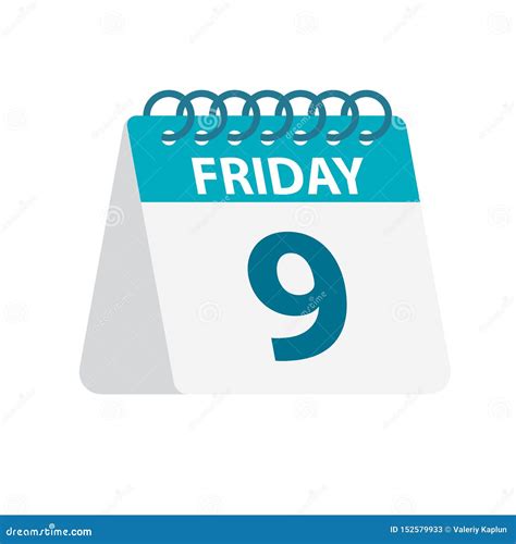 Friday 9 Calendar Icon Vector Illustration Of Week Day Paper Leaf