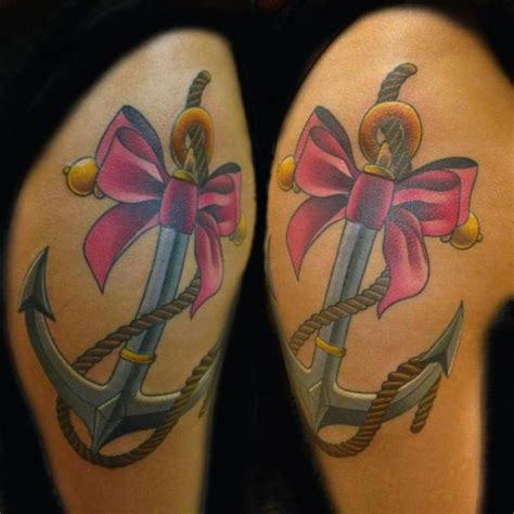 Pink Bow Tie Anchor Tattoo By Transcend Tattoo Best Tattoo Ideas Gallery