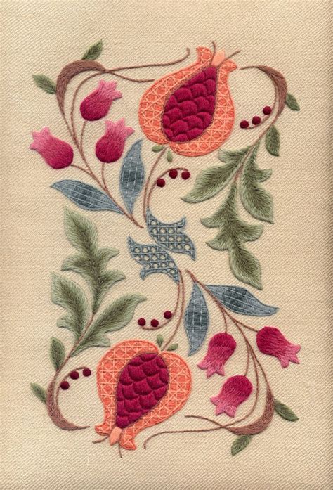 Crewel Work Embroidery Kit Pomegranates And Rowan Etsy Crewel