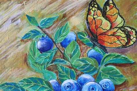 Blueberry Painting Fruit Artwork Original Painting Kitchen Etsy UK